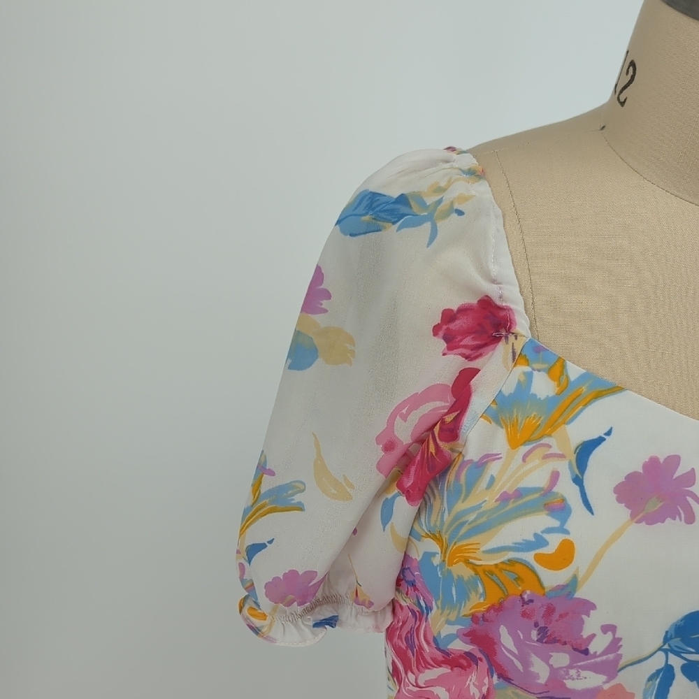 Rare Floral Sweetheart A Line Maxi Dress White Pink XL preppy bohemian summer - Picture 5 of 9
